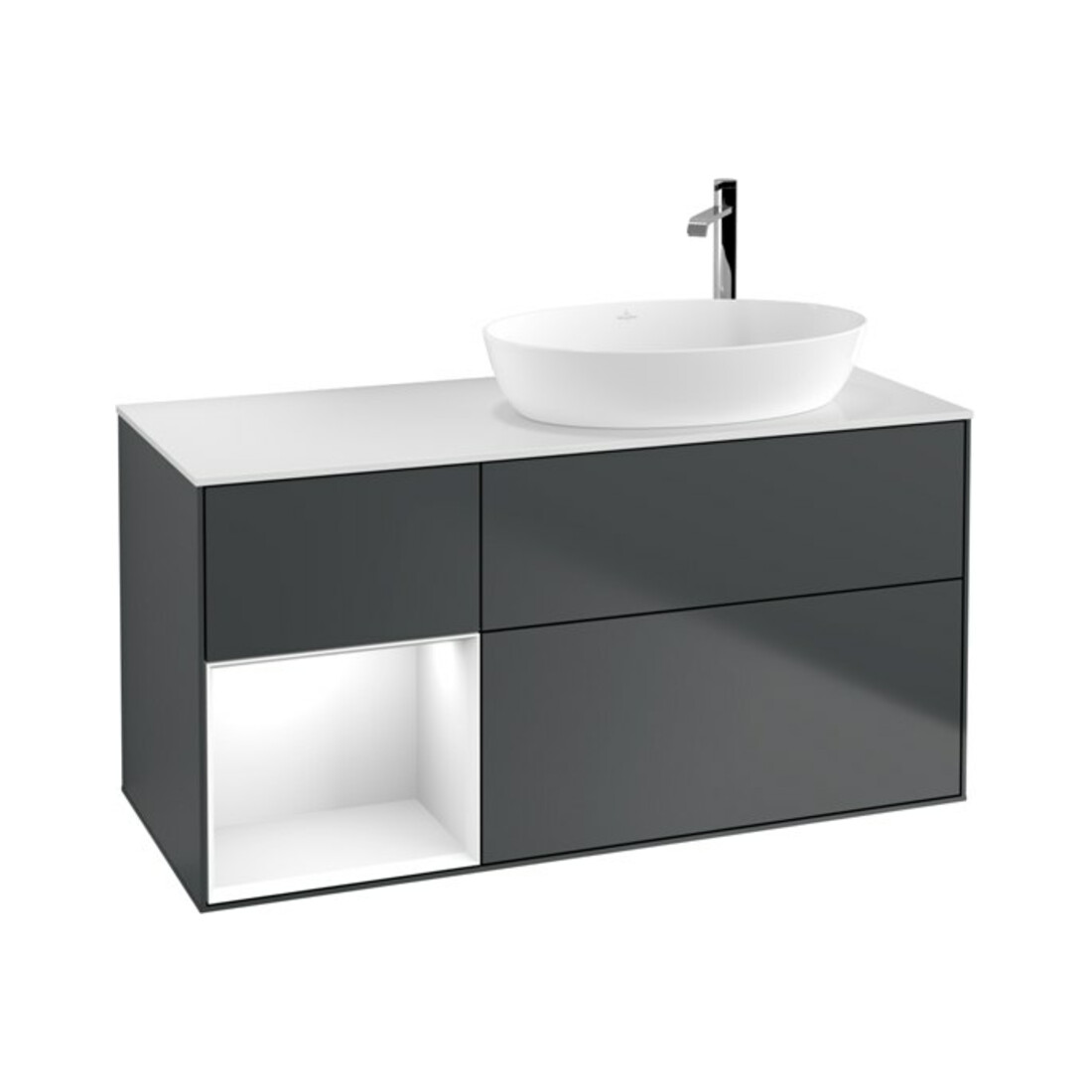 V&B Waschtischunterschrank Wandbeleuchtung Finion 120cm, Pl w m, Rg g w Lac, md bl. m Lac