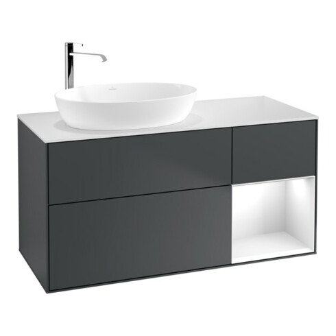 V&B Waschtischunterschrank Wandbeleuchtung Finion 120cm, Pl w m, Rg g w Lac, md bl. m Lac