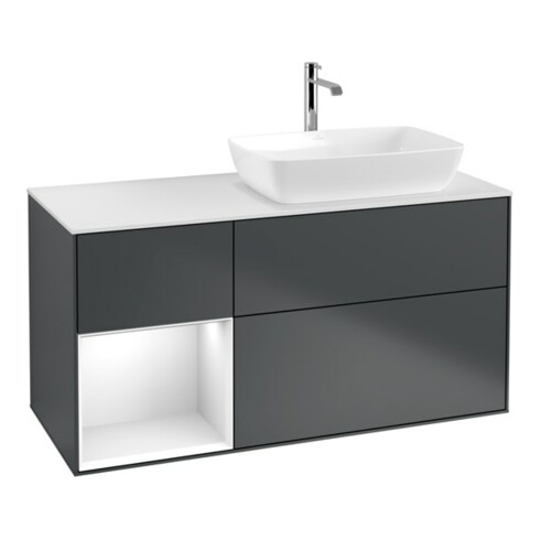 V&B Waschtischunterschrank Wandbeleuchtung Finion 120cm, Pl w m, Rg g w Lac, md bl. m Lac