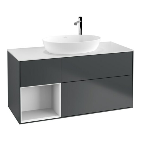 V&B Waschtischunterschrank Wandbeleuchtung Finion 120cm, Pl w m, Rg g w Lac, md bl. m Lac