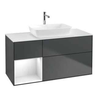 V&B Waschtischunterschrank Wandbeleuchtung Finion 120cm, Pl w m, Rg g w Lac, md bl. m Lac