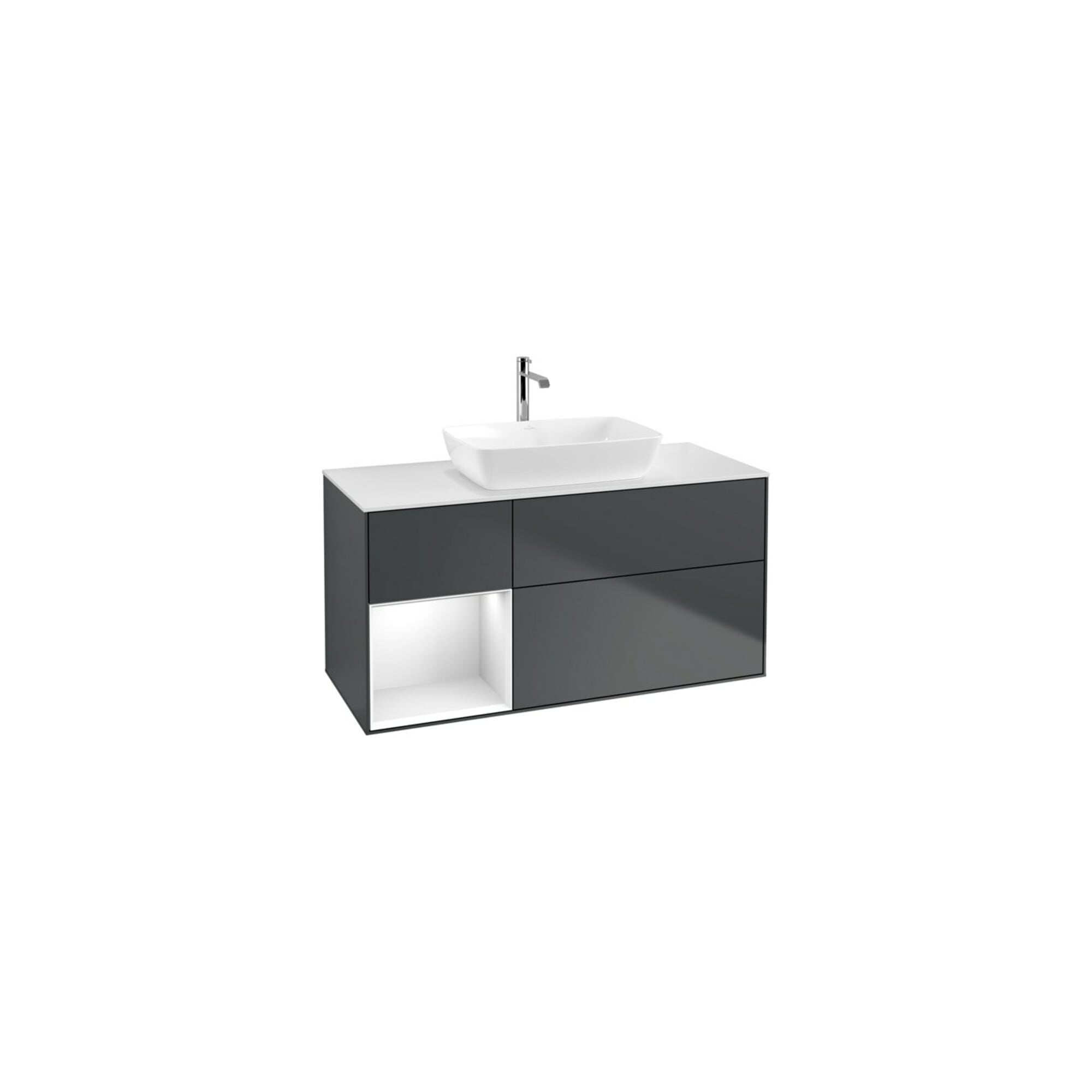 V&B Waschtischunterschrank Wandbeleuchtung Finion 120cm, Pl w m, Rg g w Lac, md bl. m Lac ; Villeroy & Boch