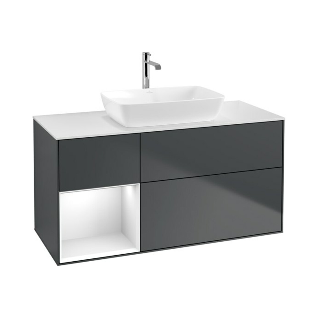 V&B Waschtischunterschrank Wandbeleuchtung Finion 120cm, Pl w m, Rg g w Lac, md bl. m Lac
