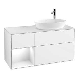 V&B Waschtischunterschrank Wandbeleuchtung Finion 120cm, Pl w m, Rg g wh. Lac, glo wh. Lac