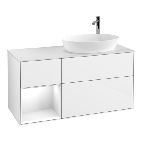 V&B Waschtischunterschrank Wandbeleuchtung Finion 120cm, Pl w m, Rg g wh. Lac, glo wh. Lac