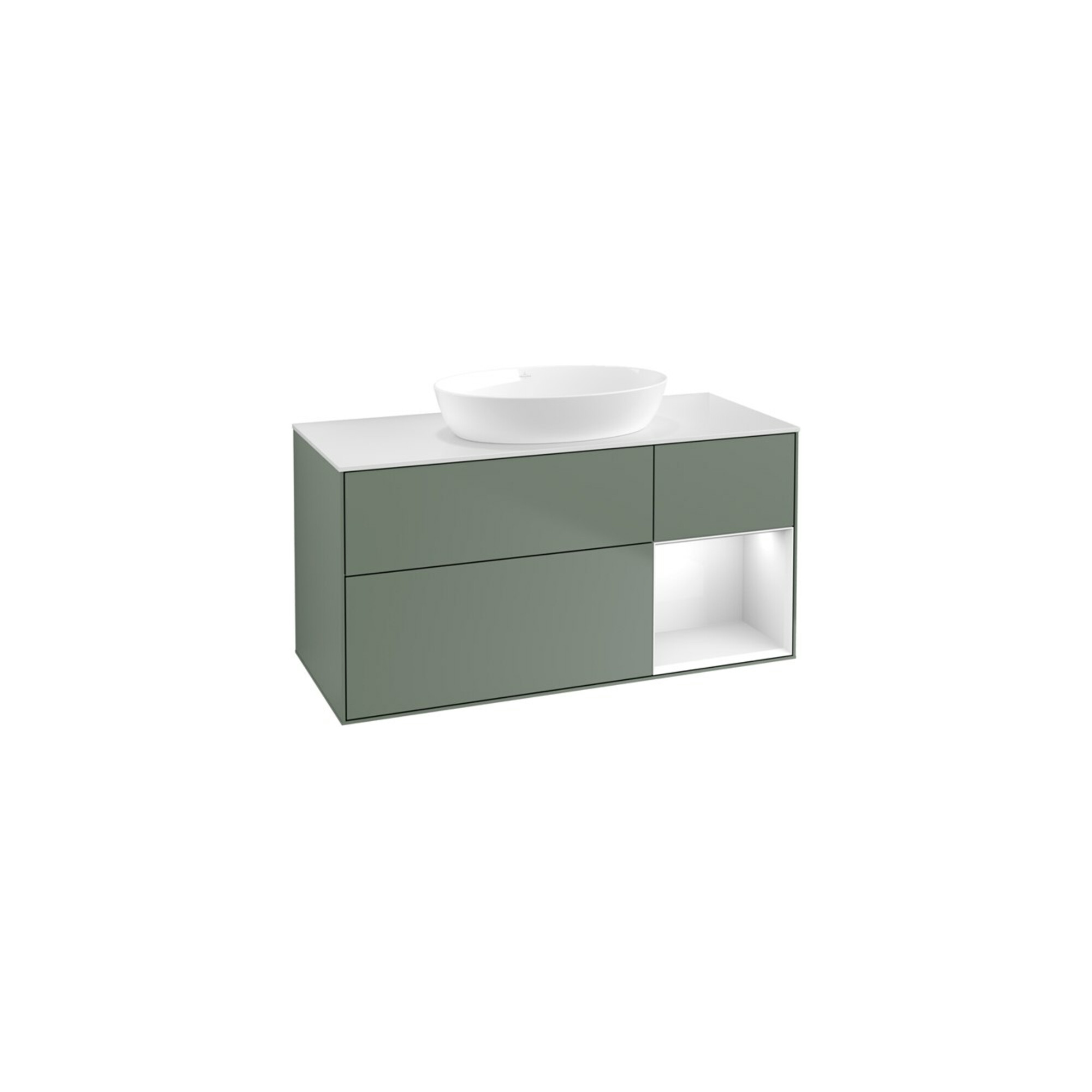 V&B Waschtischunterschrank Wandbeleuchtung Finion 120cm, Pl w m, Rg g wh. Lac, Oli. m Lac ; Villeroy & Boch