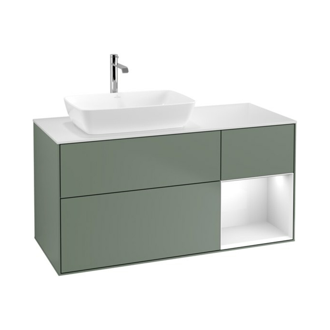 V&B Waschtischunterschrank Wandbeleuchtung Finion 120cm, Pl w m, Rg g wh. Lac, Oli. m Lac