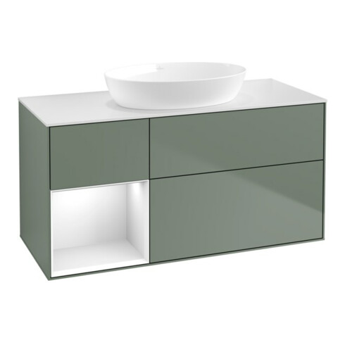 V&B Waschtischunterschrank Wandbeleuchtung Finion 120cm, Pl w m, Rg g wh. Lac, Oli. m Lac