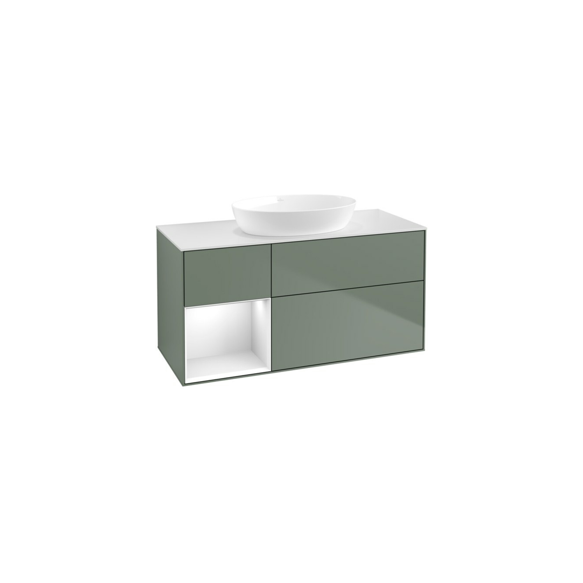 V&B Waschtischunterschrank Wandbeleuchtung Finion 120cm, Pl w m, Rg g wh. Lac, Oli. m Lac ; Villeroy & Boch
