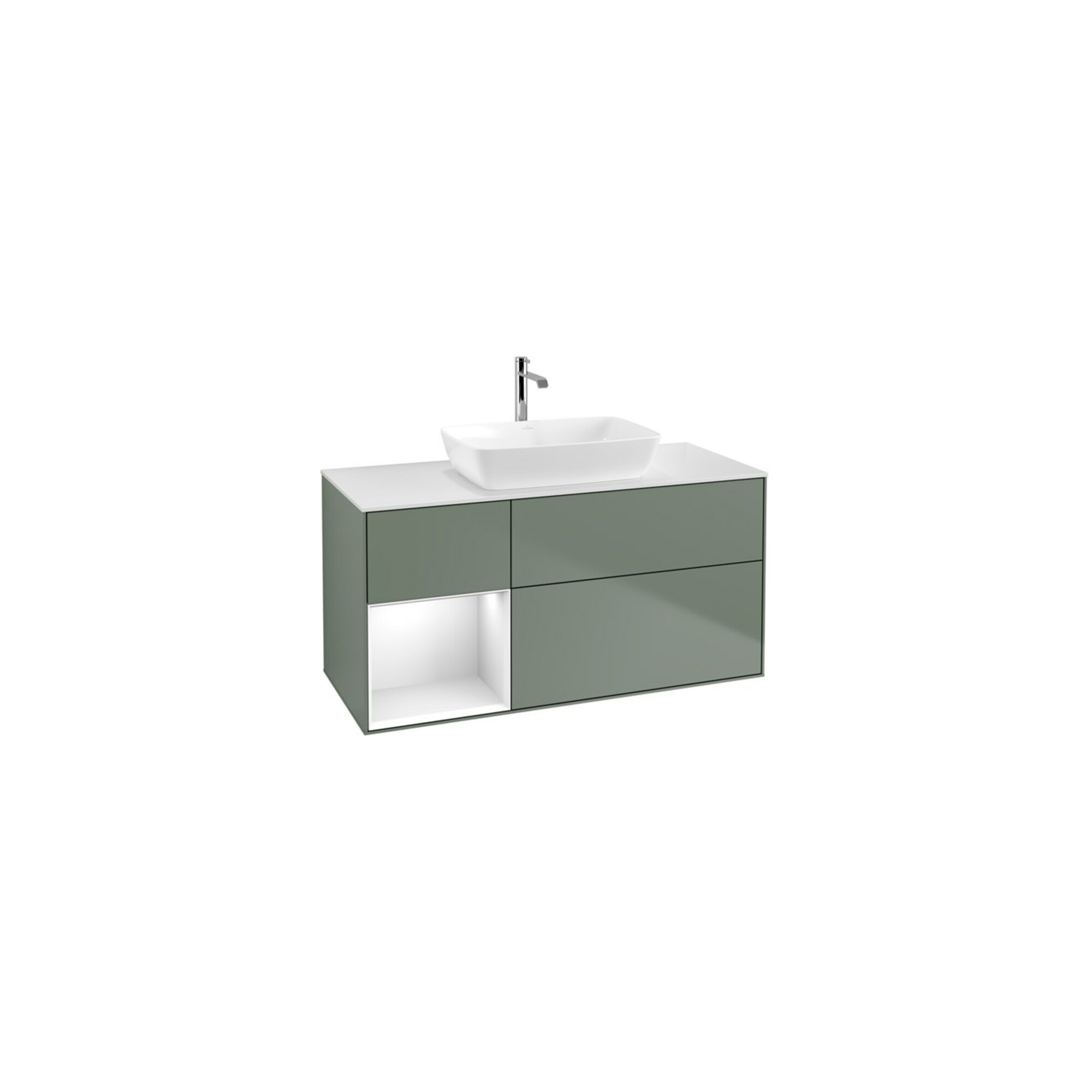 V&B Waschtischunterschrank Wandbeleuchtung Finion 120cm, Pl w m, Rg g wh. Lac, Oli. m Lac ; Villeroy & Boch