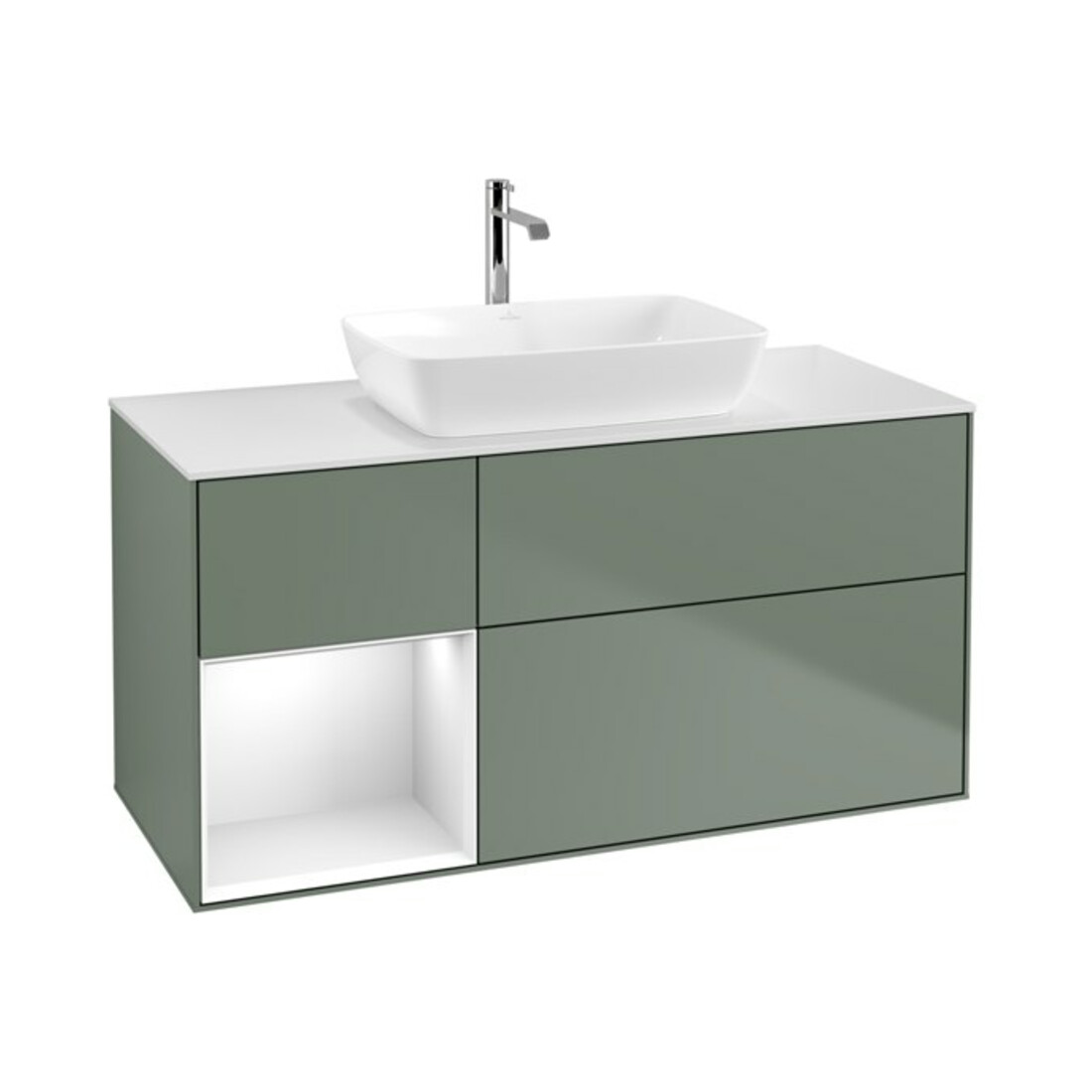 V&B Waschtischunterschrank Wandbeleuchtung Finion 120cm, Pl w m, Rg g wh. Lac, Oli. m Lac
