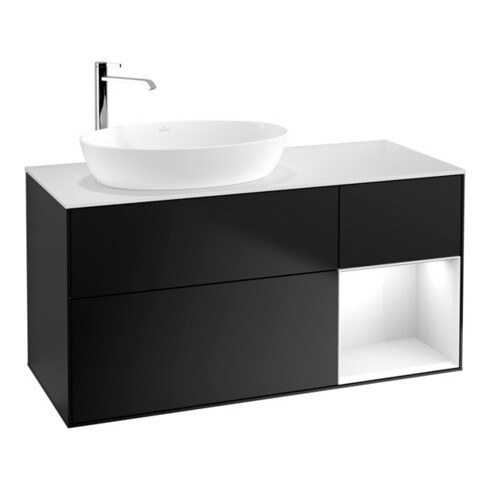 V&B Waschtischunterschrank Wandbeleuchtung Finion 120cm, Pl w m, Rg glo wh. Lac, bla m Lac