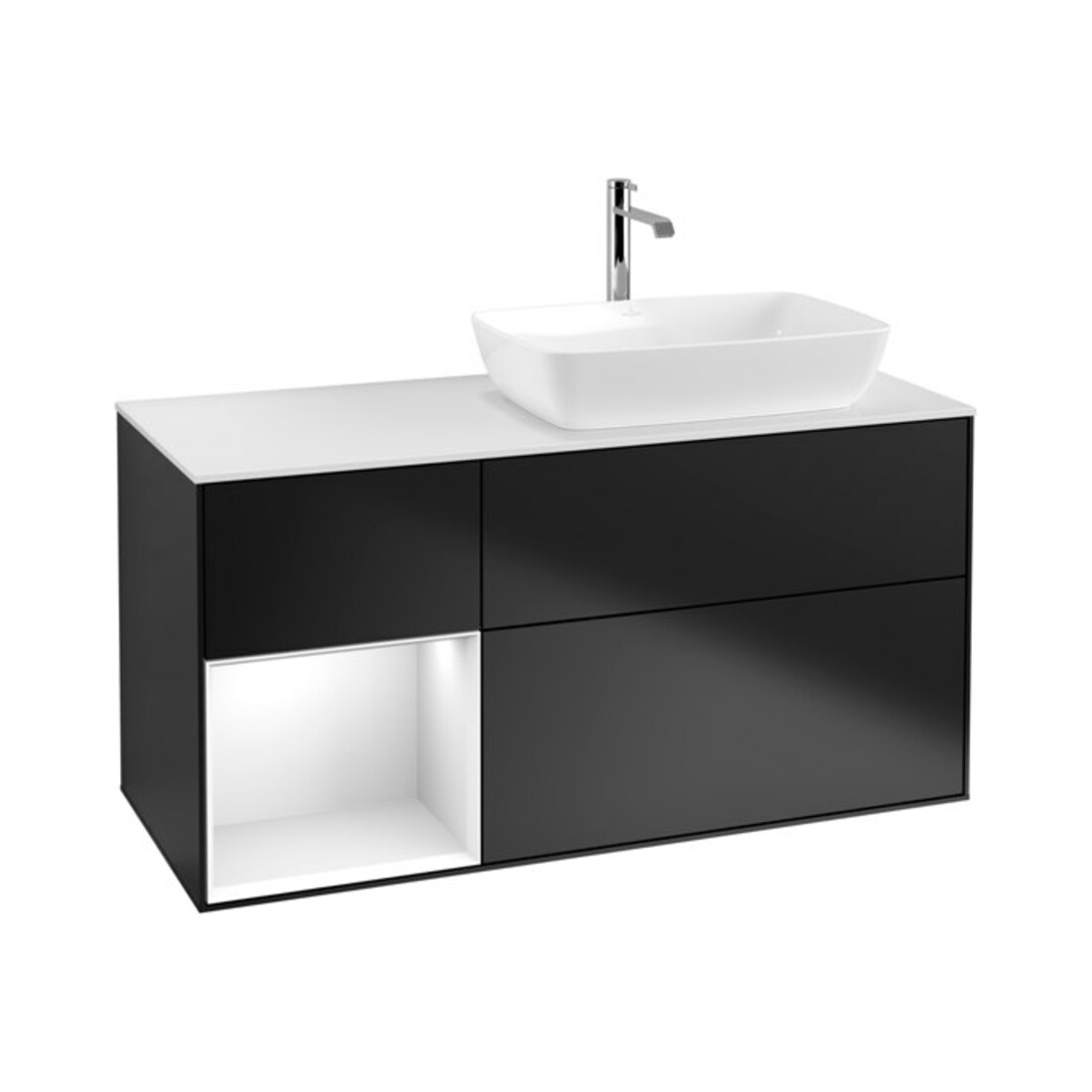 V&B Waschtischunterschrank Wandbeleuchtung Finion 120cm, Pl w m, Rg glo wh. Lac, bla m Lac