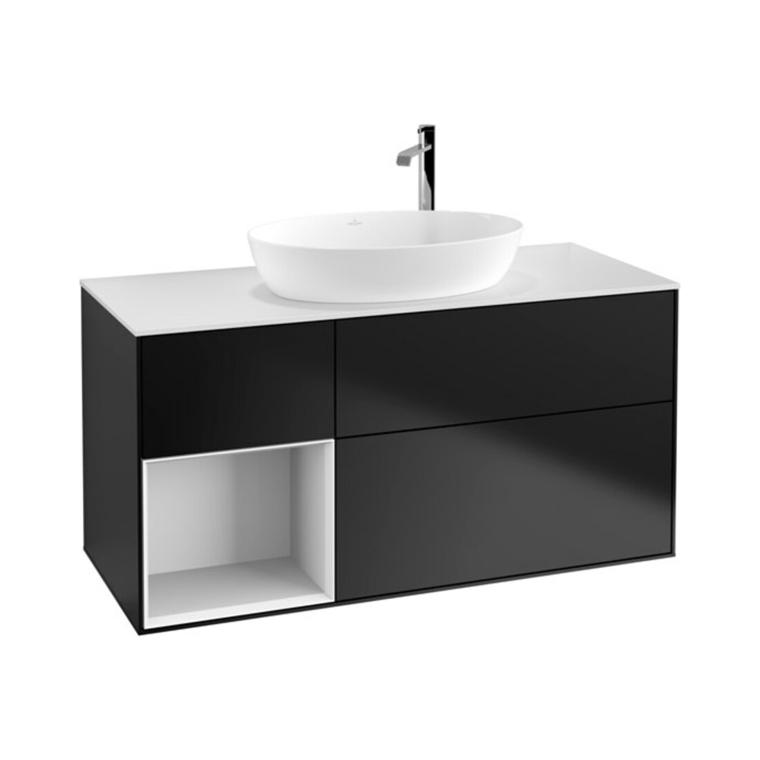 V&B Waschtischunterschrank Wandbeleuchtung Finion 120cm, Pl w m, Rg glo wh. Lac, bla m Lac