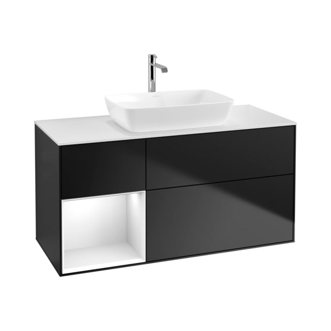 V&B Waschtischunterschrank Wandbeleuchtung Finion 120cm, Pl w m, Rg glo wh. Lac, bla m Lac