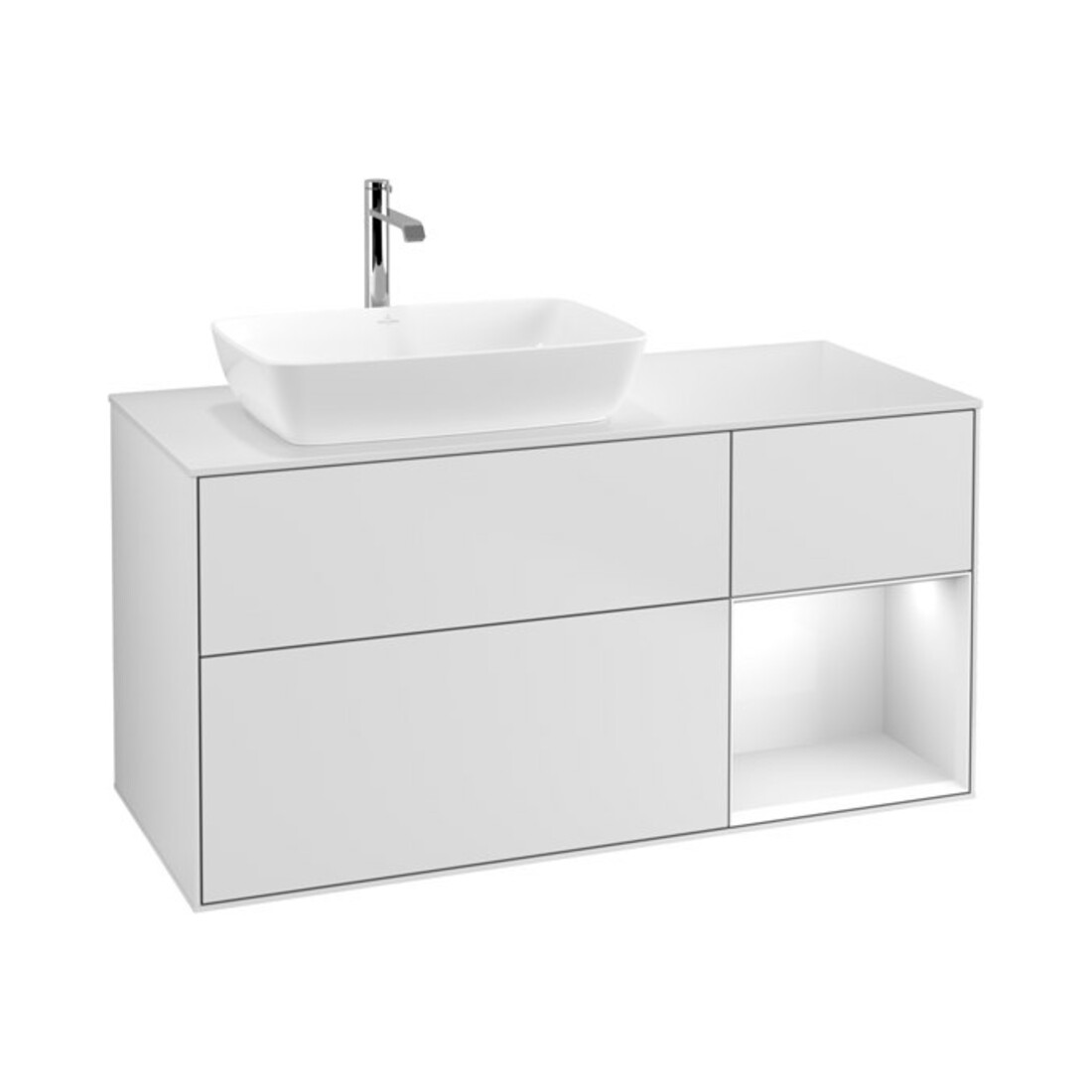 V&B Waschtischunterschrank Wandbeleuchtung Finion 120cm, Pl w m, Rg glo wh. Lac, wh. m Lac