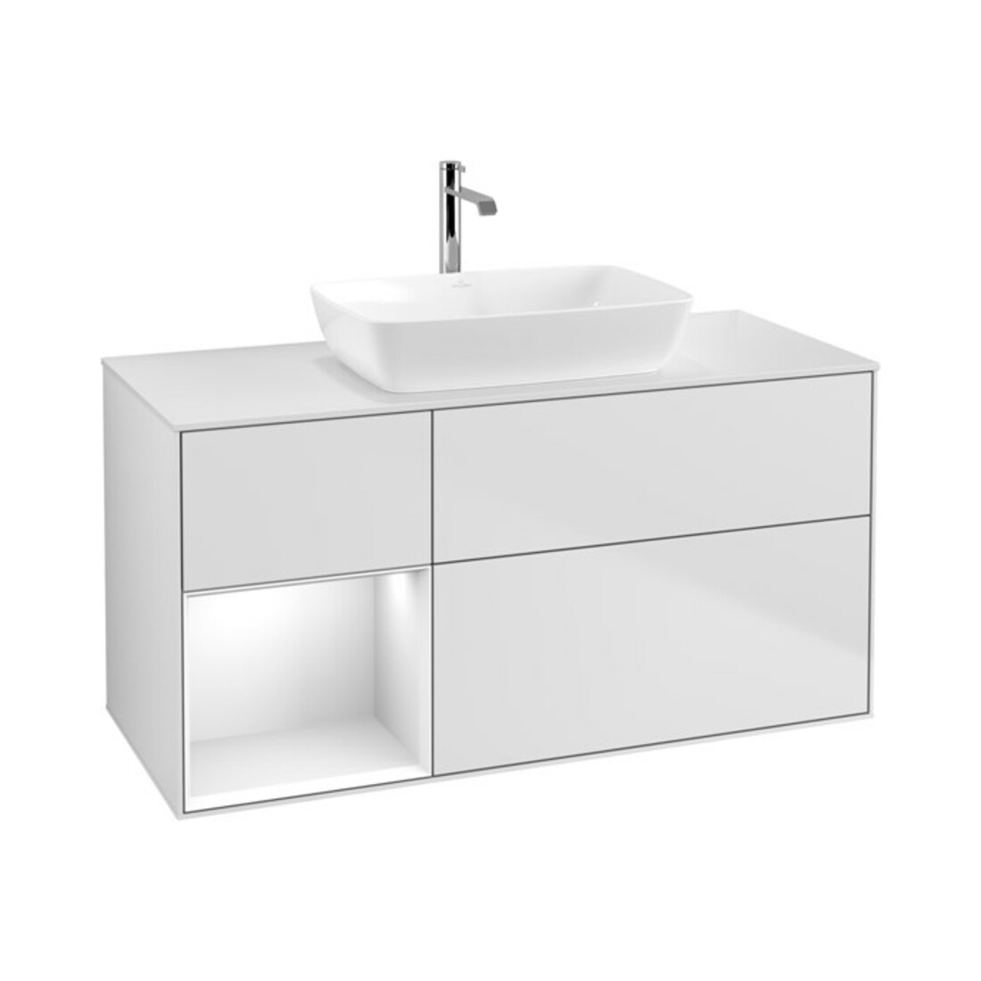 V&B Waschtischunterschrank Wandbeleuchtung Finion 120cm, Pl w m, Rg glo wh. Lac, wh. m Lac