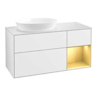 V&B Waschtischunterschrank Wandbeleuchtung Finion 120cm, Pl w m, Rg gol m Lac, glo wh. Lac