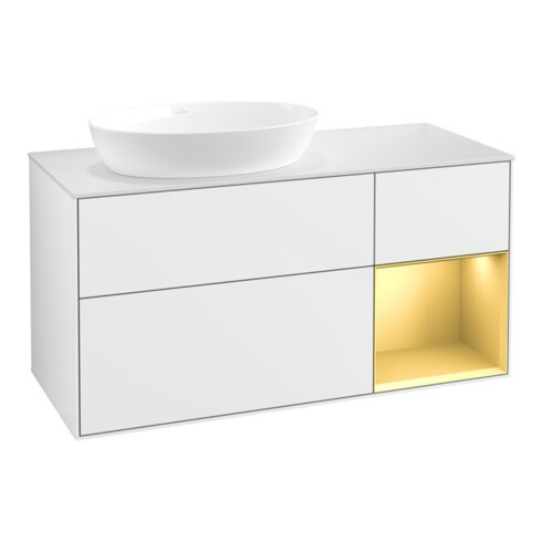 V&B Waschtischunterschrank Wandbeleuchtung Finion 120cm, Pl w m, Rg gol m Lac, glo wh. Lac