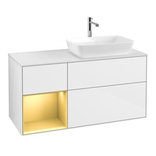 V&B Waschtischunterschrank Wandbeleuchtung Finion 120cm, Pl w m, Rg gol m Lac, glo wh. Lac