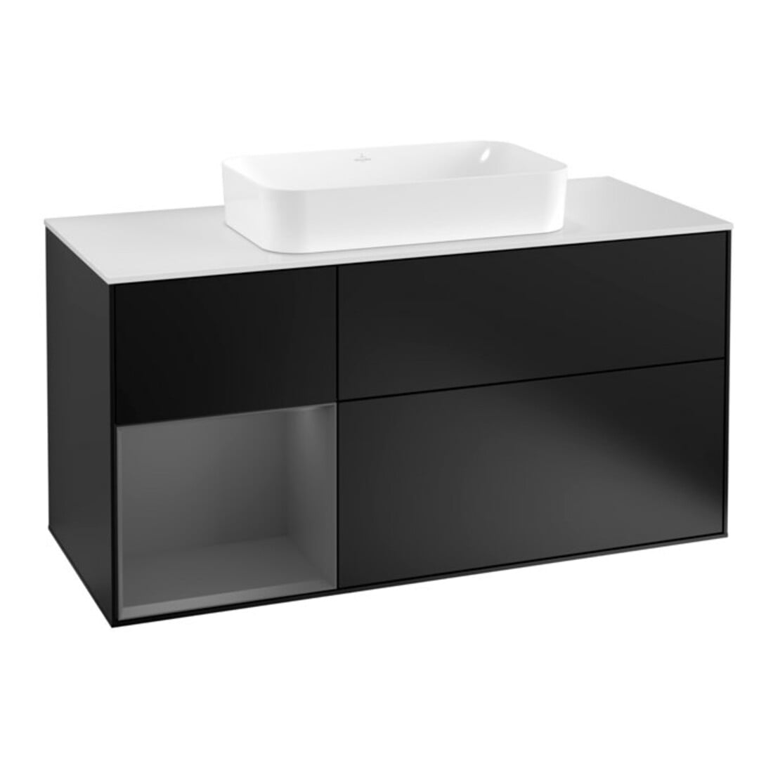 V&B Waschtischunterschrank Wandbeleuchtung Finion 120cm, Pl w m, Rg l A m, bla m Lac
