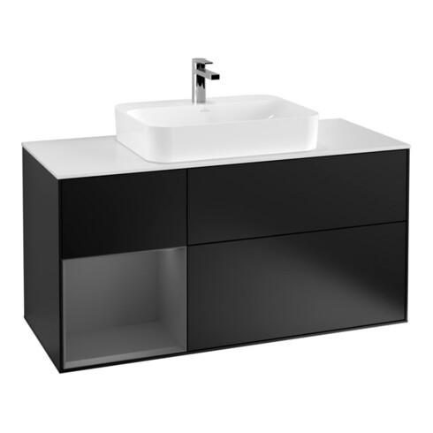 V&B Waschtischunterschrank Wandbeleuchtung Finion 120cm, Pl w m, Rg l A m, bla m Lac