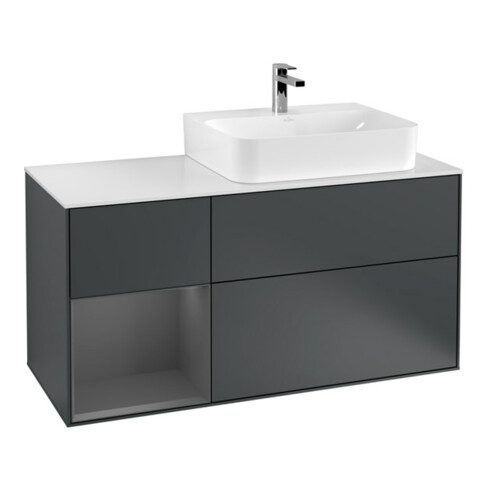 V&B Waschtischunterschrank Wandbeleuchtung Finion 120cm, Pl w m, Rg l A m, md bl. m Lac