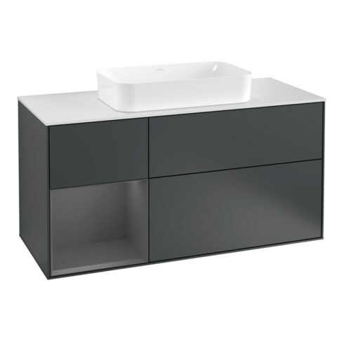 V&B Waschtischunterschrank Wandbeleuchtung Finion 120cm, Pl w m, Rg l A m, md bl. m Lac