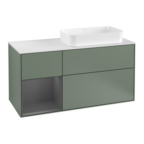 V&B Waschtischunterschrank Wandbeleuchtung Finion 120cm, Pl w m, Rg l A m, Oli. m Lac