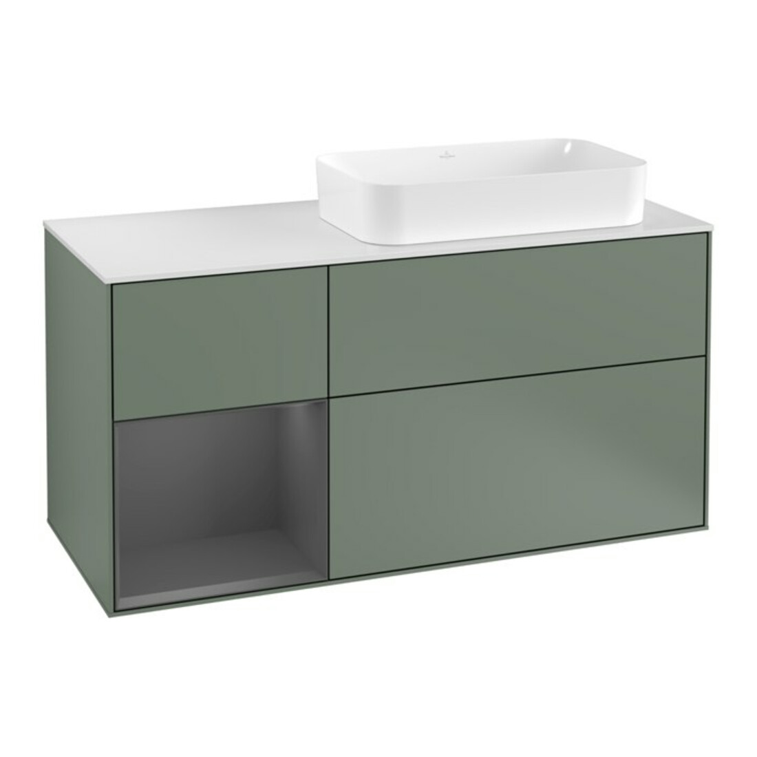 V&B Waschtischunterschrank Wandbeleuchtung Finion 120cm, Pl w m, Rg l A m, Oli. m Lac