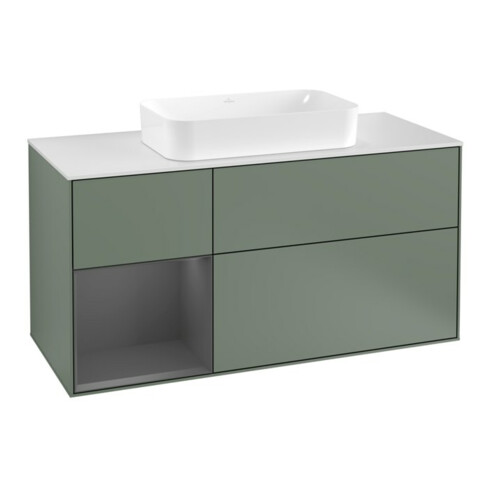 V&B Waschtischunterschrank Wandbeleuchtung Finion 120cm, Pl w m, Rg l A m, Oli. m Lac