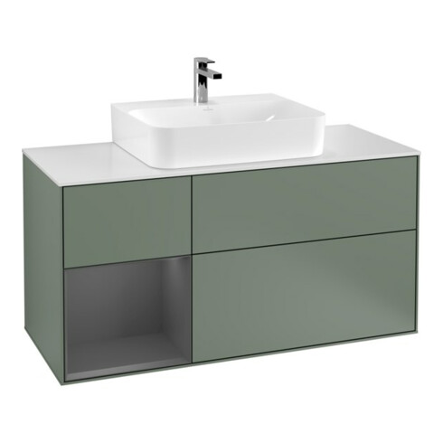 V&B Waschtischunterschrank Wandbeleuchtung Finion 120cm, Pl w m, Rg l A m, Oli. m Lac