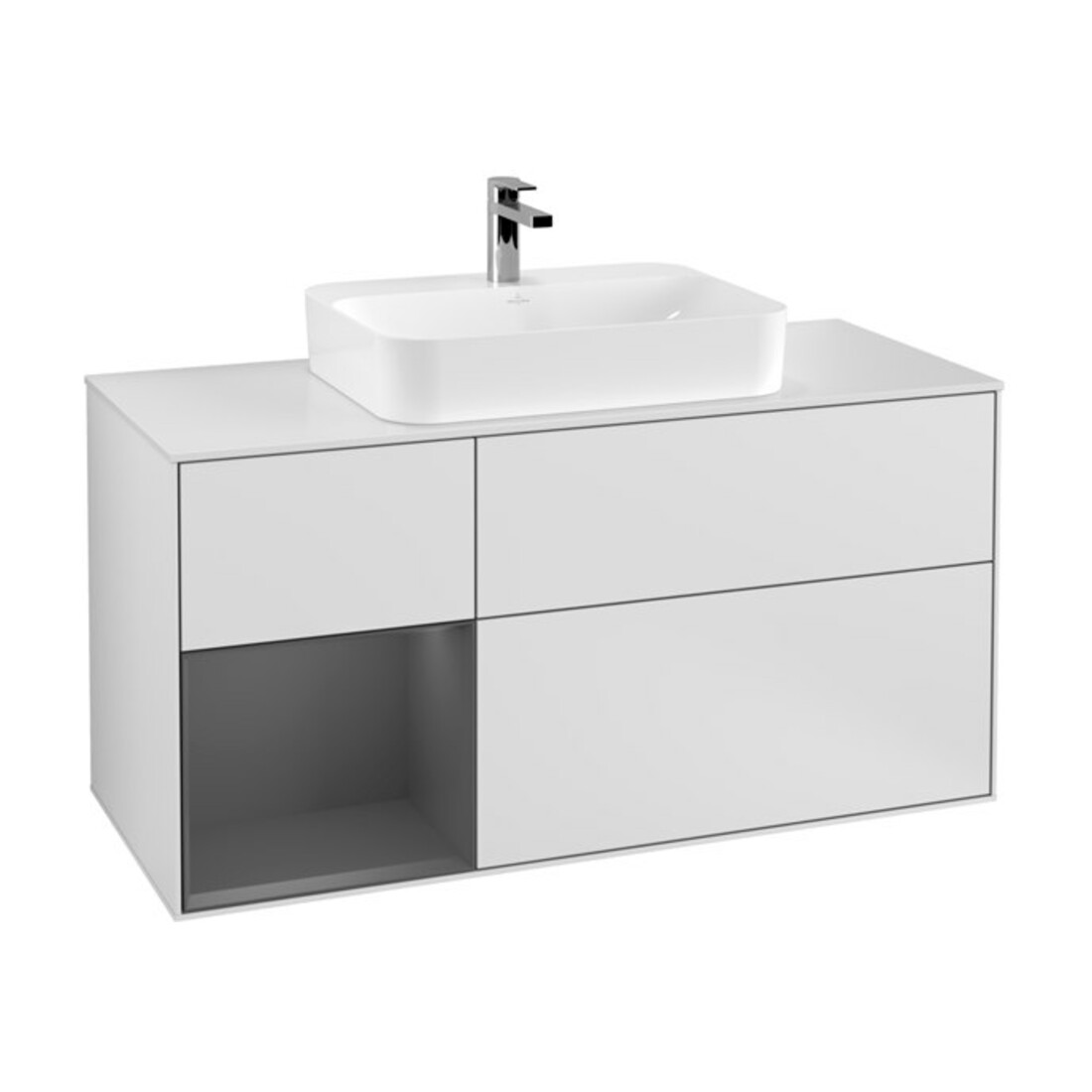 V&B Waschtischunterschrank Wandbeleuchtung Finion 120cm, Pl w m, Rg l A m, wh. m Lac