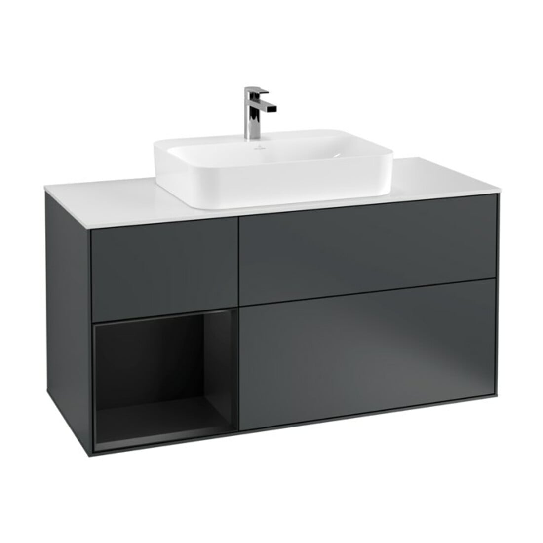 V&B Waschtischunterschrank Wandbeleuchtung Finion 120cm, Pl w m, Rg l b m La, md bl. m Lac