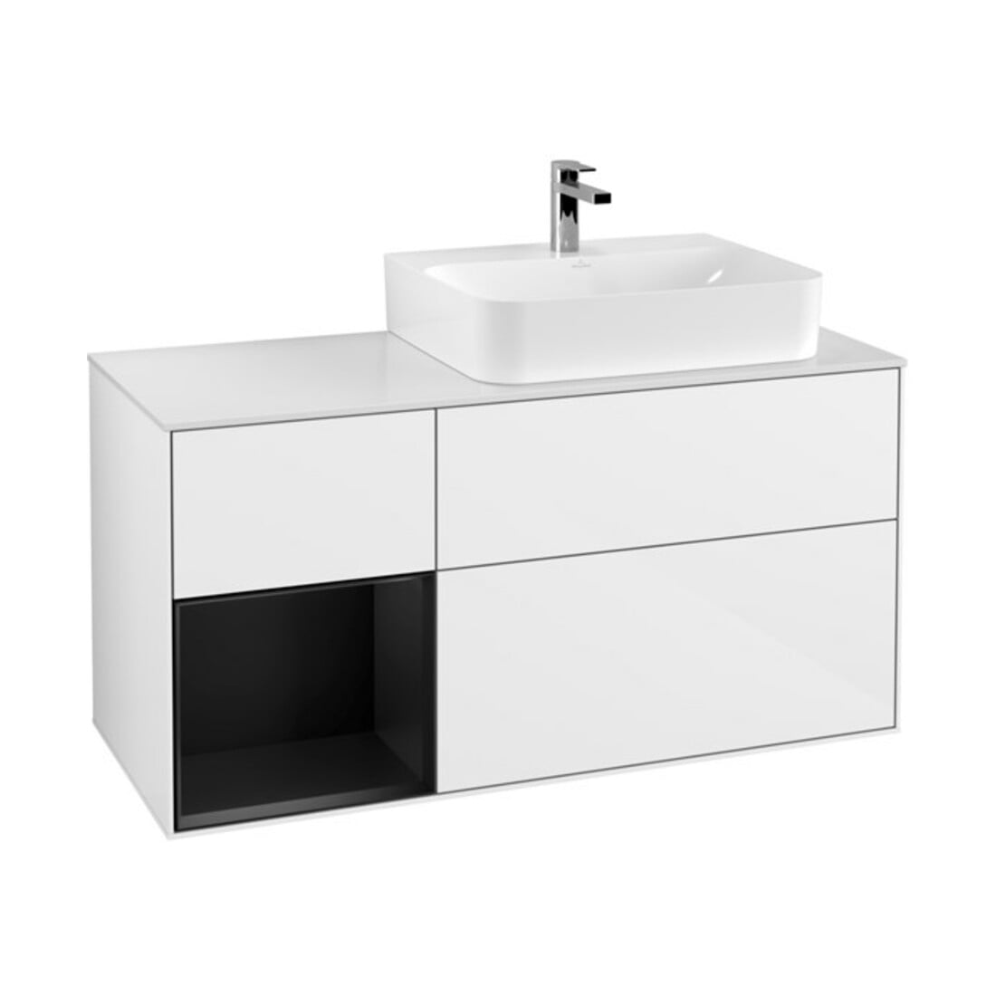 V&B Waschtischunterschrank Wandbeleuchtung Finion 120cm, Pl w m, Rg l b m Lac, glo wh. Lac