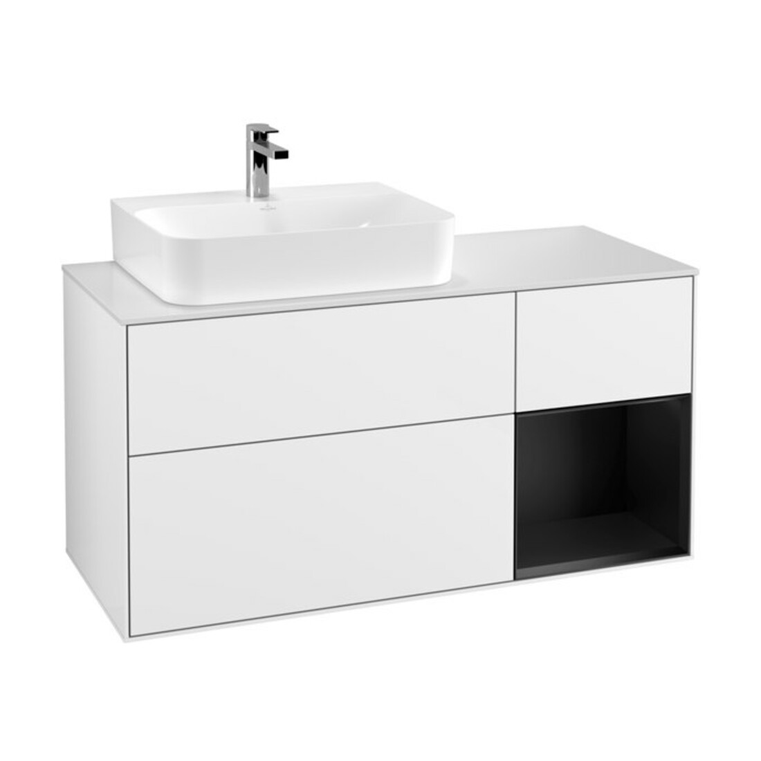 V&B Waschtischunterschrank Wandbeleuchtung Finion 120cm, Pl w m, Rg l b m Lac, glo wh. Lac
