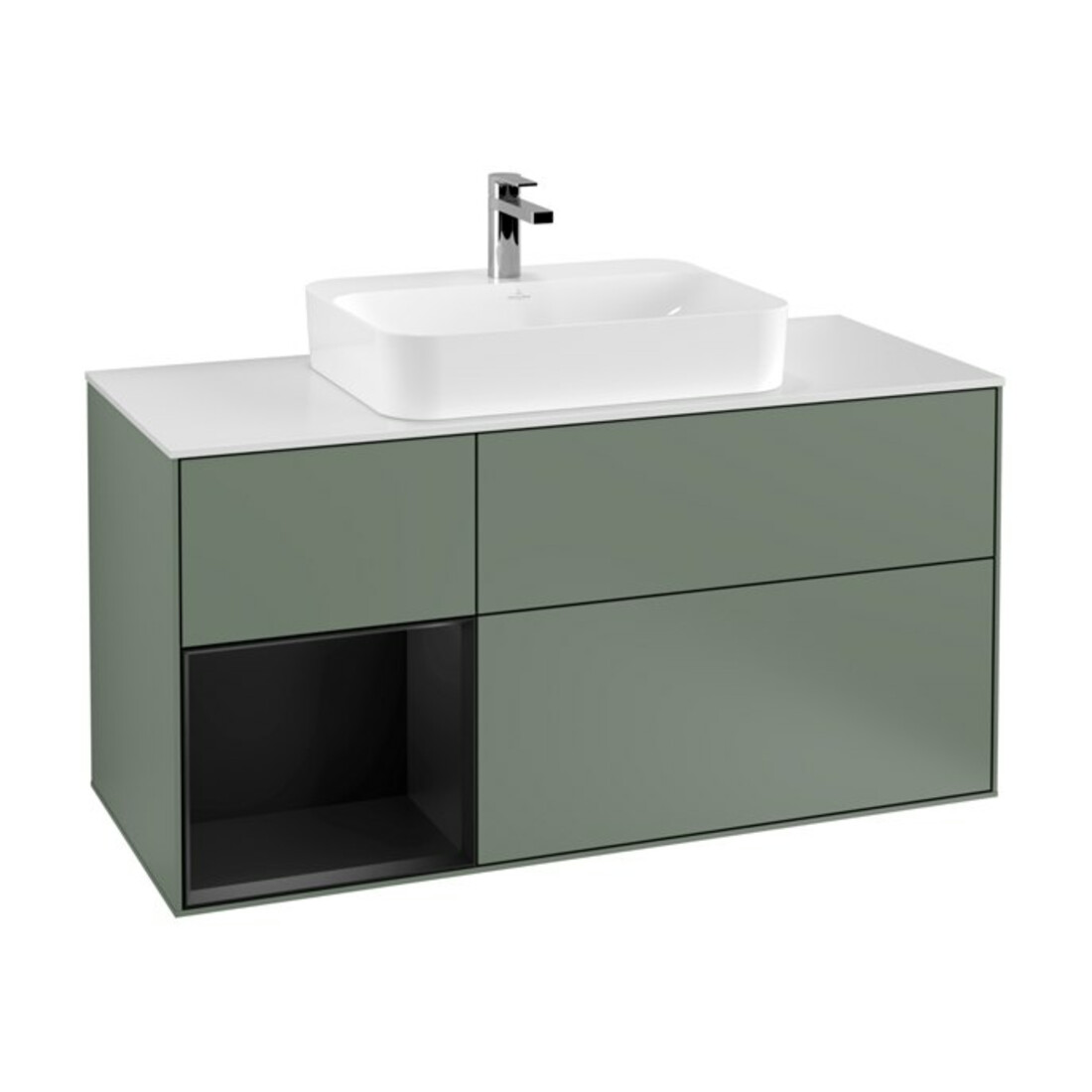 V&B Waschtischunterschrank Wandbeleuchtung Finion 120cm, Pl w m, Rg l b m Lac, Oli. m Lac