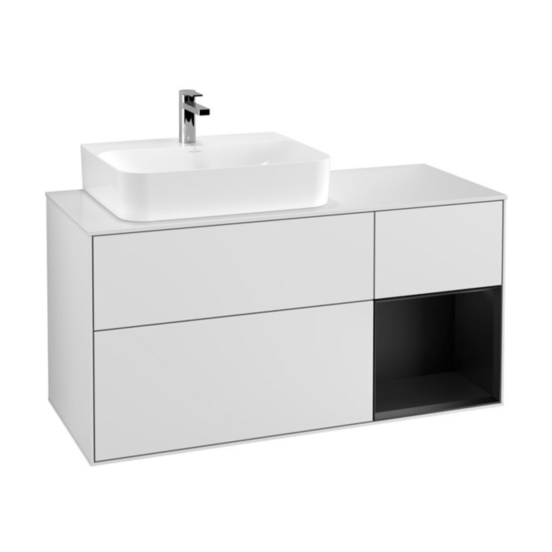 V&B Waschtischunterschrank Wandbeleuchtung Finion 120cm, Pl w m, Rg l bla m Lac, wh. m Lac