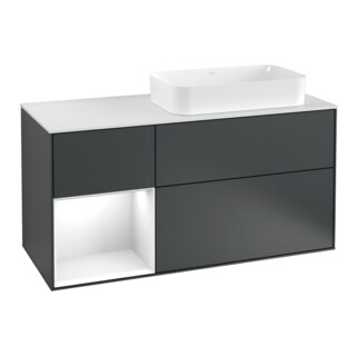 V&B Waschtischunterschrank Wandbeleuchtung Finion 120cm, Pl w m, Rg l g w La, md bl. m Lac