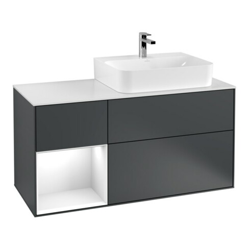 V&B Waschtischunterschrank Wandbeleuchtung Finion 120cm, Pl w m, Rg l g w La, md bl. m Lac