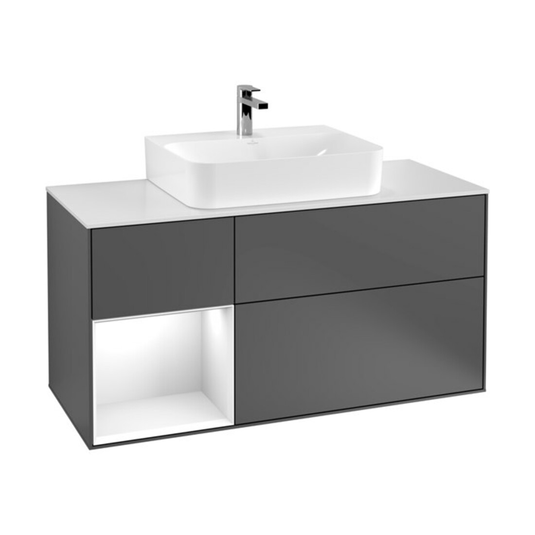 V&B Waschtischunterschrank Wandbeleuchtung Finion 120cm, Pl w m, Rg l g w Lac, Anthrac. m