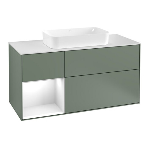 V&B Waschtischunterschrank Wandbeleuchtung Finion 120cm, Pl w m, Rg l g w Lac, Oli. m Lac