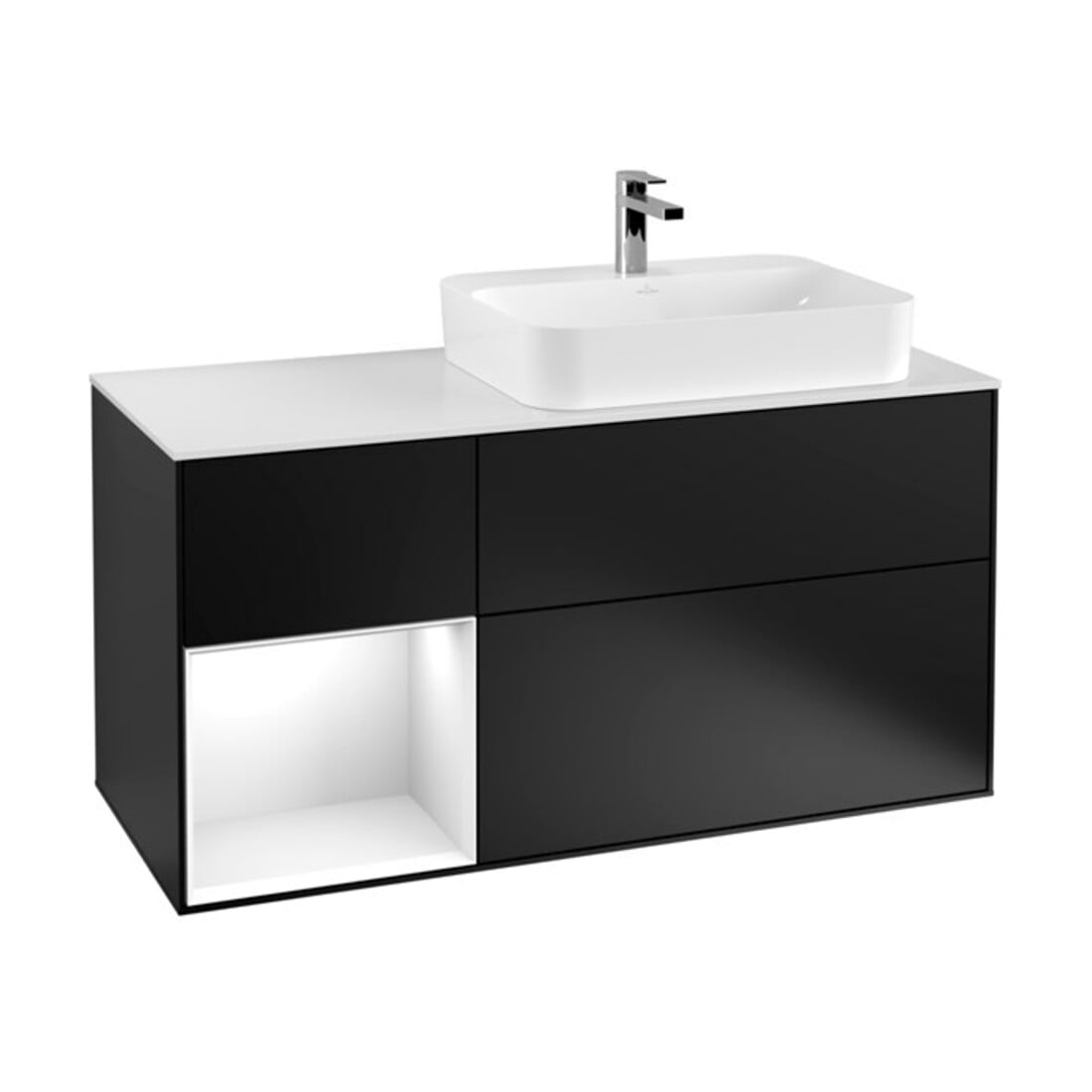 V&B Waschtischunterschrank Wandbeleuchtung Finion 120cm, Pl w m, Rg l g wh. Lac, bla m Lac