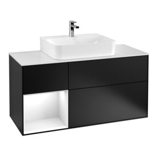 V&B Waschtischunterschrank Wandbeleuchtung Finion 120cm, Pl w m, Rg l g wh. Lac, bla m Lac