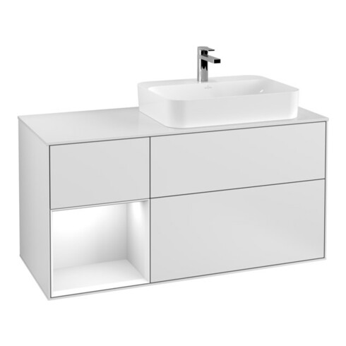 V&B Waschtischunterschrank Wandbeleuchtung Finion 120cm, Pl w m, Rg l g wh. Lac, wh. m Lac