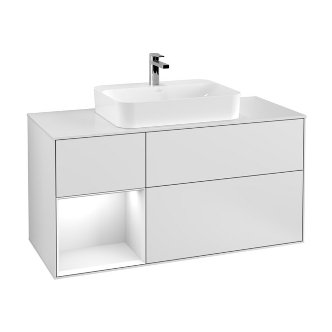 V&B Waschtischunterschrank Wandbeleuchtung Finion 120cm, Pl w m, Rg l g wh. Lac, wh. m Lac