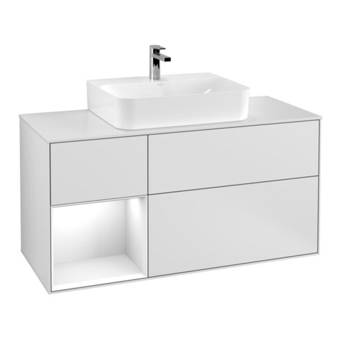V&B Waschtischunterschrank Wandbeleuchtung Finion 120cm, Pl w m, Rg l g wh. Lac, wh. m Lac