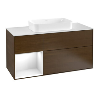V&B Waschtischunterschrank Wandbeleuchtung Finion 120cm, Pl w m, Rg l glo wh. Lac, wal ven