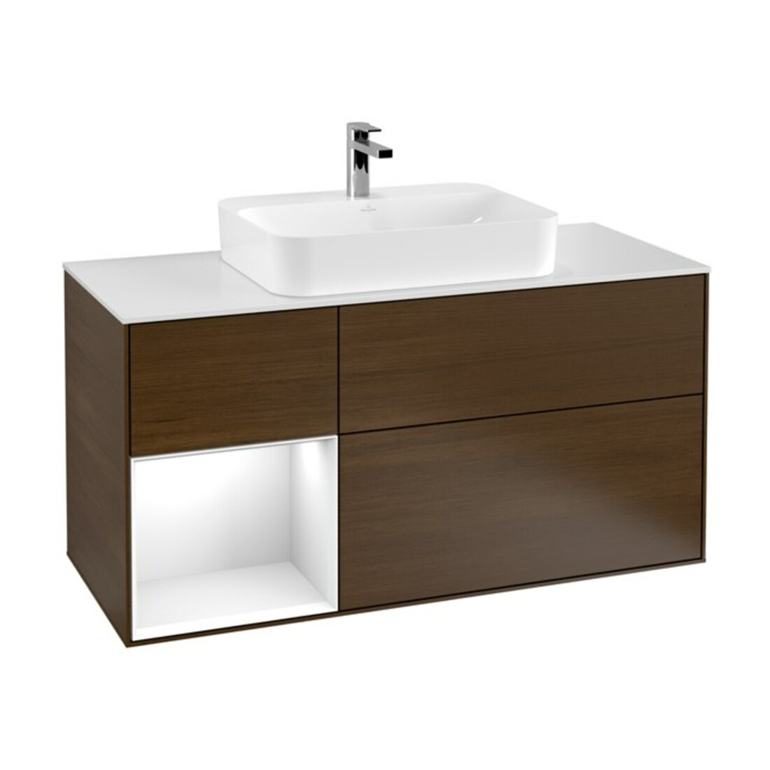 V&B Waschtischunterschrank Wandbeleuchtung Finion 120cm, Pl w m, Rg l glo wh. Lac, wal ven