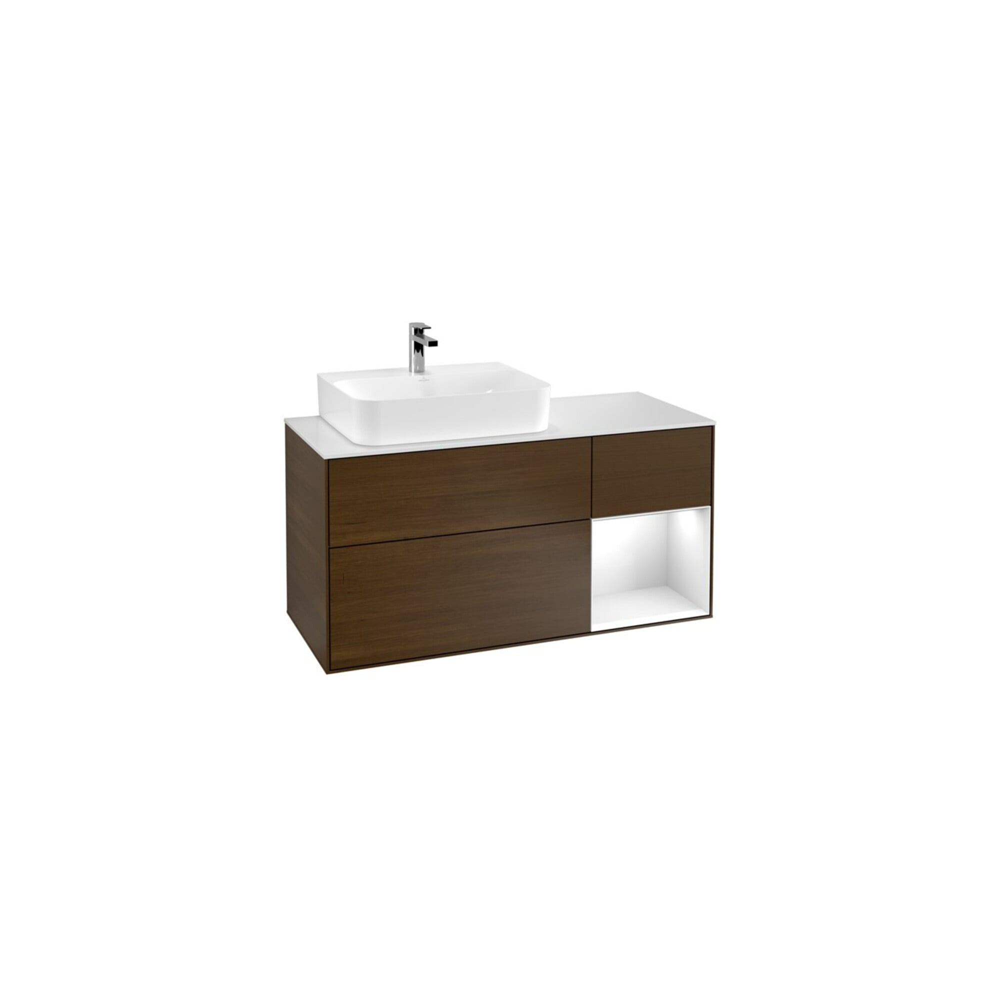 V&B Waschtischunterschrank Wandbeleuchtung Finion 120cm, Pl w m, Rg l glo wh. Lac, wal ven ; Villeroy & Boch